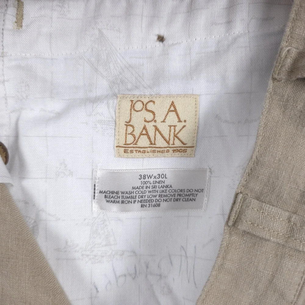 Jos A Bank Linen Pants Mens 38x30 (Fits 36x30) Khaki Flat Front Lightweight